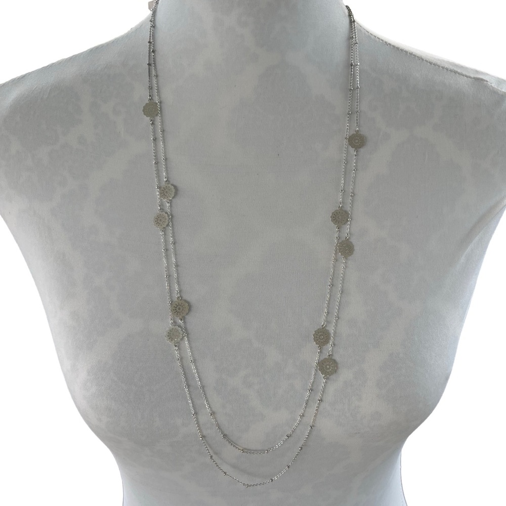 Silver-Tone Long Layered Disc Station Necklace